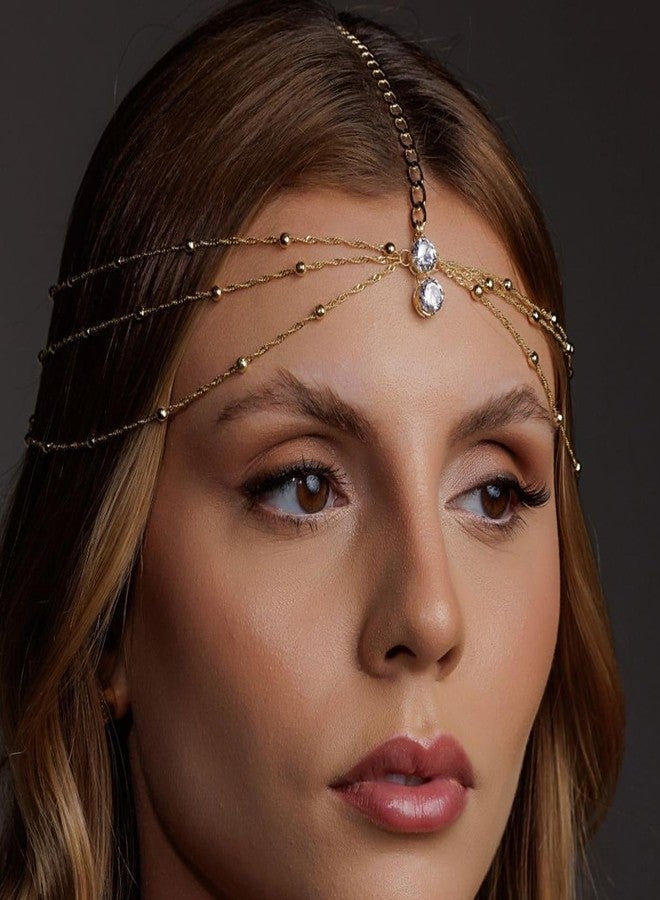 STONEFANS Layered Gold Head Chain Renaissance Rhinestone Forehead Headband Festival 1920s Accessories for Women Wedding Headpiece - Image 1